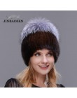 Czapki narciarskie kobiety w średnim wieku w zimie futro z norek dzianinowa dzianinowa czapka modna moda w stylu europejskim i a