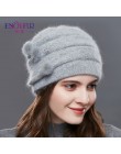 ENJOYFUR Cashmere pompon kobiety czapki zimowe czapki z dzianiny kapelusz kobieta moda pani w średnim wieku czapka dżetów gruba 