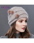 ENJOYFUR Cashmere pompon kobiety czapki zimowe czapki z dzianiny kapelusz kobieta moda pani w średnim wieku czapka dżetów gruba 