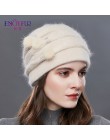 ENJOYFUR Cashmere pompon kobiety czapki zimowe czapki z dzianiny kapelusz kobieta moda pani w średnim wieku czapka dżetów gruba 