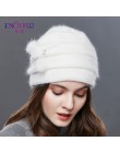 ENJOYFUR Cashmere pompon kobiety czapki zimowe czapki z dzianiny kapelusz kobieta moda pani w średnim wieku czapka dżetów gruba 