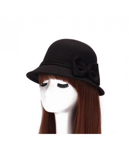 2017 wiosna moda w stylu Vintage kobiety panie wełniany kapelusz Fedora wiadro Dome Bell Bow kapelusze filcowe kobiety czapka ka