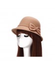 2017 wiosna moda w stylu Vintage kobiety panie wełniany kapelusz Fedora wiadro Dome Bell Bow kapelusze filcowe kobiety czapka ka