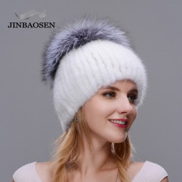 Czapki narciarskie kobiety w średnim wieku w zimie futro z norek dzianinowa dzianinowa czapka modna moda w stylu europejskim i a
