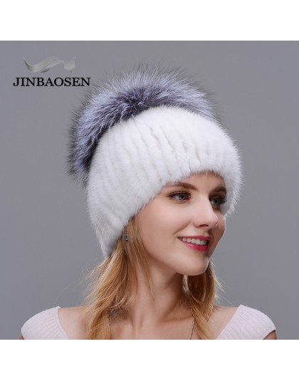 Czapki narciarskie kobiety w średnim wieku w zimie futro z norek dzianinowa dzianinowa czapka modna moda w stylu europejskim i a