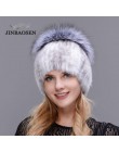Czapki narciarskie kobiety w średnim wieku w zimie futro z norek dzianinowa dzianinowa czapka modna moda w stylu europejskim i a