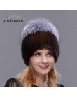 Czapki narciarskie kobiety w średnim wieku w zimie futro z norek dzianinowa dzianinowa czapka modna moda w stylu europejskim i a