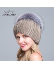Czapki narciarskie kobiety w średnim wieku w zimie futro z norek dzianinowa dzianinowa czapka modna moda w stylu europejskim i a