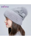 ENJOYFUR Mink fur wełniane dziane czapki dla kobiet zimowe grube ciepłe slouchy czapki damskie czapki z fox futrzany pompon pom