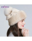 ENJOYFUR Mink fur wełniane dziane czapki dla kobiet zimowe grube ciepłe slouchy czapki damskie czapki z fox futrzany pompon pom