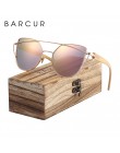 BARCUR bambusowe okulary przeciwsłoneczne cat eye spolaryzowane metalowe ramki drewniane oprawki okularów Lady Luxury Fashion ok