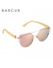 BARCUR bambusowe okulary przeciwsłoneczne cat eye spolaryzowane metalowe ramki drewniane oprawki okularów Lady Luxury Fashion ok
