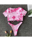 2020 nowy Sexy gradient drukuj strój kąpielowy bikini kobiety strój kąpielowy z krótkim rękawem Bikini Set push up kostium kąpie