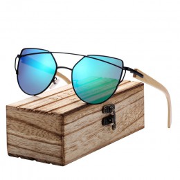 BARCUR bambusowe okulary przeciwsłoneczne cat eye spolaryzowane metalowe ramki drewniane oprawki okularów Lady Luxury Fashion ok
