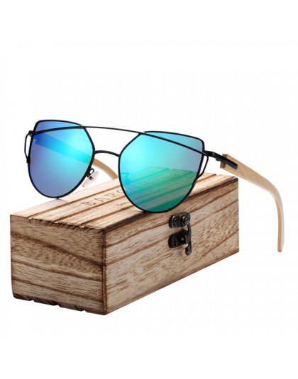 BARCUR bambusowe okulary przeciwsłoneczne cat eye spolaryzowane metalowe ramki drewniane oprawki okularów Lady Luxury Fashion ok
