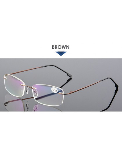 VCKA Rimless okulary do czytania mężczyźni stop tytanu krotnie kobiety kwadratowe okulary Presbyopic bezramowe okulary + 1.0 + 1