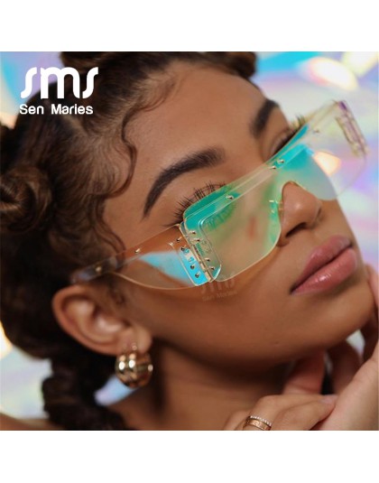 Moda Rimless kwadratowe okulary przeciwsłoneczne damskie 2020 luksusowych marek lustro różowe odcienie okulary mężczyźni Trend o