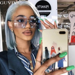 Ponadgabarytowe okulary przeciwsłoneczne bez oprawek kwadratowych damskie modne damskie okulary przeciwsłoneczne Retro Sexy czer