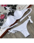 Bikini stałe Strappy bandaż zestaw Bikini biały Push Up strój kąpielowy Bikini Bandeau brazylijski strój kąpielowy Maillot De Ba