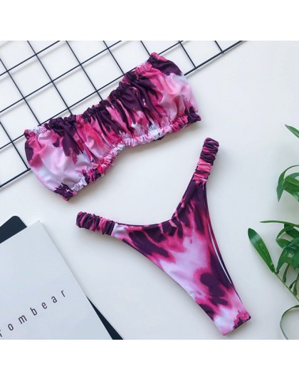OMKAGI Bandeau kostium kąpielowy damski Sexy stałe Leopard stroje kąpielowe kobiety strój kąpielowy Bikini wysoko wycięte strój 