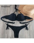 Bikini stałe Strappy bandaż zestaw Bikini biały Push Up strój kąpielowy Bikini Bandeau brazylijski strój kąpielowy Maillot De Ba