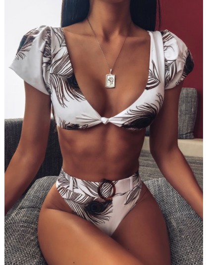 2020 nowy Sexy gradient drukuj strój kąpielowy bikini kobiety strój kąpielowy z krótkim rękawem Bikini Set push up kostium kąpie