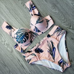 Sexy Bikini kobiety strój kąpielowy 2019 lato wyciąć kostiumy kąpielowe Push Up Bikini stroje kąpielowe z nadrukiem Bikini z fis