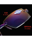 Blokujące niebieskie światło okulary do czytania Bifocal Multifocal Rimless elastyczne okulary Presbyopia mężczyźni kobiety Supe