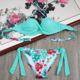 Bikini stałe Strappy bandaż zestaw Bikini biały Push Up strój kąpielowy Bikini Bandeau brazylijski strój kąpielowy Maillot De Ba
