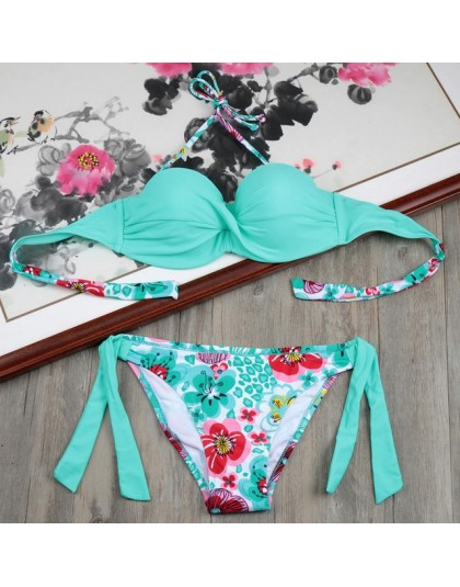 Bikini stałe Strappy bandaż zestaw Bikini biały Push Up strój kąpielowy Bikini Bandeau brazylijski strój kąpielowy Maillot De Ba