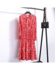 29 kolorów piękna moda wiosna jesień kobiety z długim rękawem sukienka kołnierz retro Casual wąskie sukienki druk kwiatowy szyfo