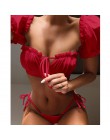 2020 nowy Sexy gradient drukuj strój kąpielowy bikini kobiety strój kąpielowy z krótkim rękawem Bikini Set push up kostium kąpie