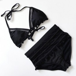 2020 Sexy Halter Retro Mesh drążą String Biquini strój kąpielowy damski strój kąpielowy wysokiej talii Plus Size stroje kąpielow