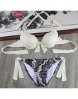 Bikini stałe Strappy bandaż zestaw Bikini biały Push Up strój kąpielowy Bikini Bandeau brazylijski strój kąpielowy Maillot De Ba