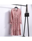 29 kolorów piękna moda wiosna jesień kobiety z długim rękawem sukienka kołnierz retro Casual wąskie sukienki druk kwiatowy szyfo