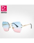 DENISA 2019 plac Rimless Pearl okulary Retro kobiety marka projektant Trendy gradientu wielokąta kobiet UV400 G23023