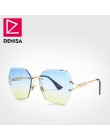 DENISA 2019 plac Rimless Pearl okulary Retro kobiety marka projektant Trendy gradientu wielokąta kobiet UV400 G23023