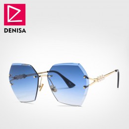 DENISA 2019 plac Rimless Pearl okulary Retro kobiety marka projektant Trendy gradientu wielokąta kobiet UV400 G23023