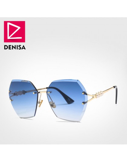 DENISA 2019 plac Rimless Pearl okulary Retro kobiety marka projektant Trendy gradientu wielokąta kobiet UV400 G23023