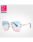 DENISA 2019 plac Rimless Pearl okulary Retro kobiety marka projektant Trendy gradientu wielokąta kobiet UV400 G23023