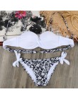 Bikini stałe Strappy bandaż zestaw Bikini biały Push Up strój kąpielowy Bikini Bandeau brazylijski strój kąpielowy Maillot De Ba
