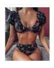 2020 nowy Sexy gradient drukuj strój kąpielowy bikini kobiety strój kąpielowy z krótkim rękawem Bikini Set push up kostium kąpie