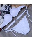 Bikini stałe Strappy bandaż zestaw Bikini biały Push Up strój kąpielowy Bikini Bandeau brazylijski strój kąpielowy Maillot De Ba