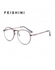 Feishini okrągła oprawka okulary komputerowe kobiety promienie promieniowanie Gamin oprawki do okularów metalowe Unisex okulary 