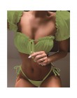2020 nowy Sexy gradient drukuj strój kąpielowy bikini kobiety strój kąpielowy z krótkim rękawem Bikini Set push up kostium kąpie