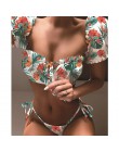 2020 nowy Sexy gradient drukuj strój kąpielowy bikini kobiety strój kąpielowy z krótkim rękawem Bikini Set push up kostium kąpie