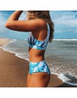 Sexy z wycięciem biały tropikalny liść palmowy wysokiej talii Bikini 2020 Lady stroje kąpielowe kobiety Sport kostium kąpielowy 