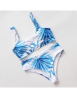 Sexy z wycięciem biały tropikalny liść palmowy wysokiej talii Bikini 2020 Lady stroje kąpielowe kobiety Sport kostium kąpielowy 