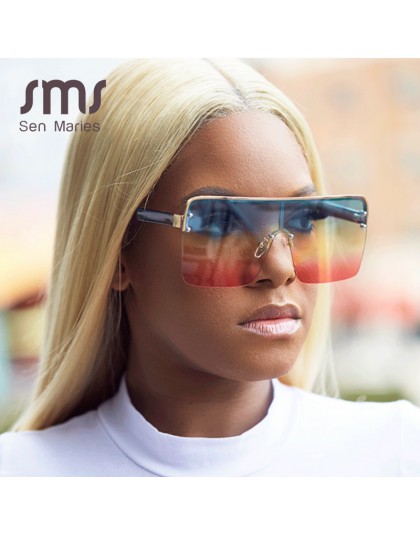 Moda za duże kwadratowe okulary damskie 2019 marka projektant Vintage Gradient niebieskie różowe okulary przeciwsłoneczne dla ko