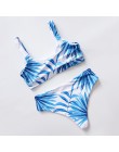 Sexy z wycięciem biały tropikalny liść palmowy wysokiej talii Bikini 2020 Lady stroje kąpielowe kobiety Sport kostium kąpielowy 